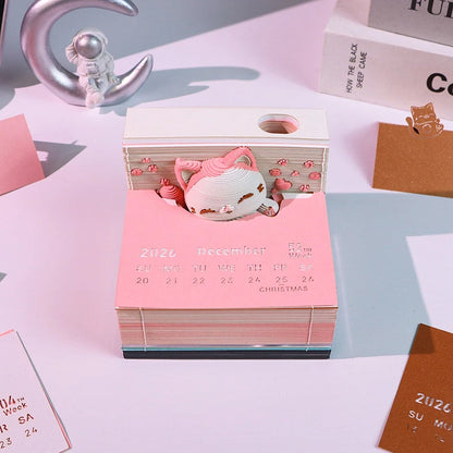 Time Piece Calendar 2026 Desk Calendar With LED Light 3D Tear-away Calendar Paper Carving Art Memo Pad Notepad Gift Christmas