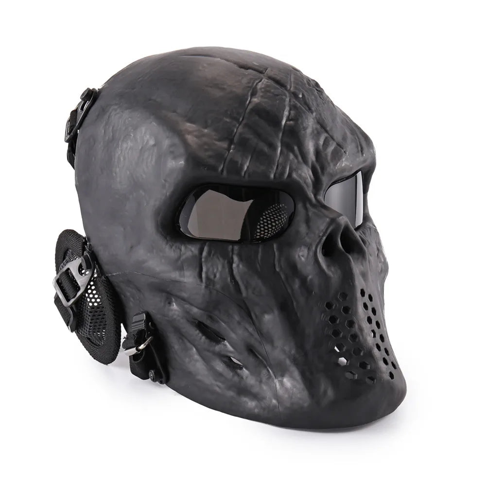 REikirc Full Face Airsoft Tactical Skull Mask with Ear Protection CS Halloween Cosplay Masks