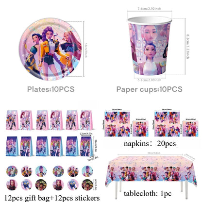 Kpop Birthday Party Decoration Tableware Set Birthday Party Supplies Balloons Cake Topper Hanging Flag Cups K-pop Party Decor