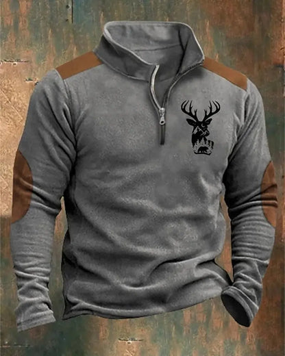 3D Printed Animal Pattern Zipper Sweatshirt For Men Vintage Elk Wolf Pattern Long Sleeve Pullover Autumn Casual Comfortable Tops