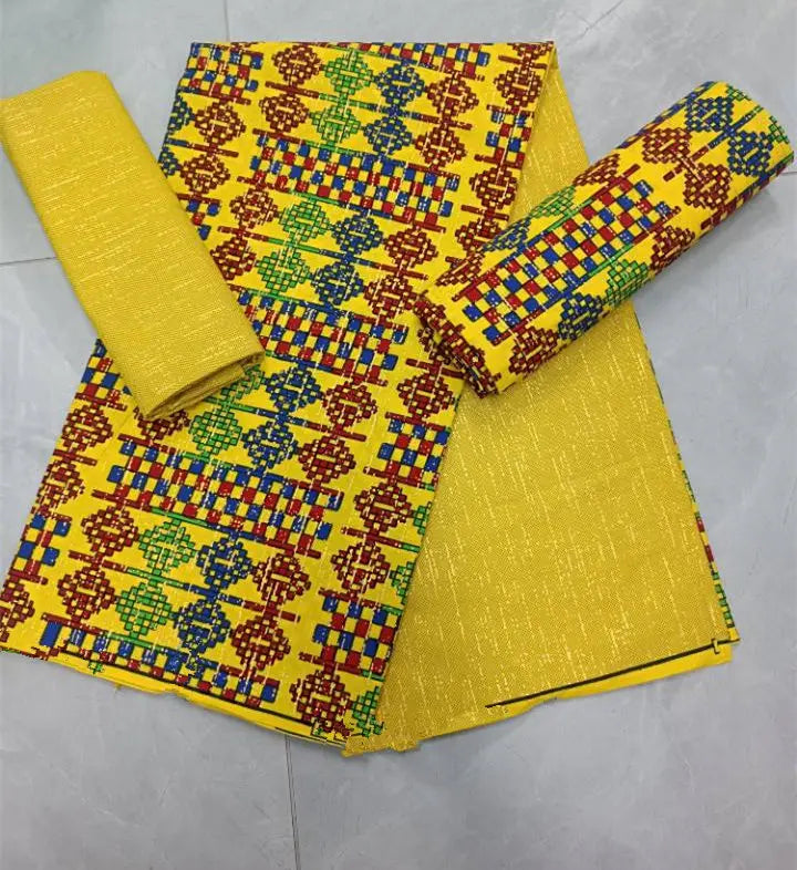 KENTE 4+2YARD 2024 Latest Design 6 Yards/lot African Fabric Gold Powder Ankara 100% Cotton Farbic For Sewing Wax Print Fabric