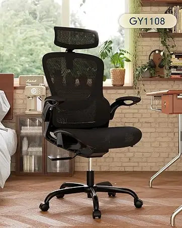 Ergonomic Office Chair, High Back Home Desk Chair with Headrest, Flip-Up Arms, 90-120° Tilt Lock and Wide Cushion