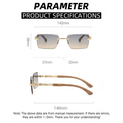 Retro Rimless Square Sunglasses For Men Cut Edge UV400 Leopard Decorative Shades Gradient Lens Sun Glasses for Women