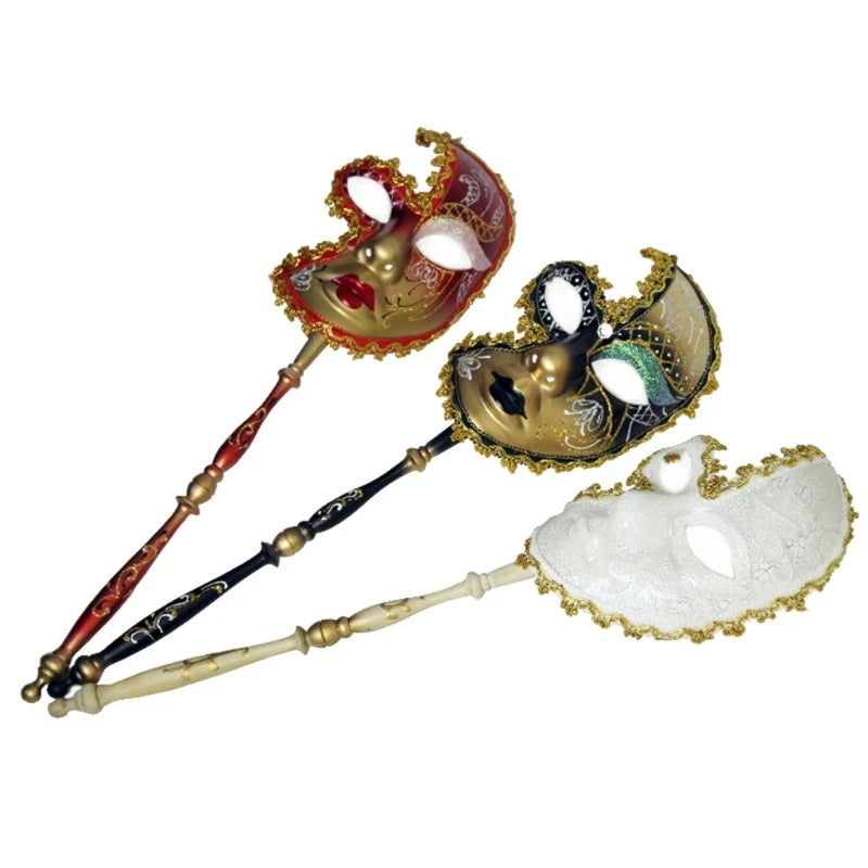 Mardi Gras Mask Masquerade Mask with Holding Venetians Mask Carnivals Mask Halloween Costume Mask for Party