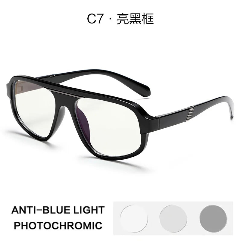 Classic Oversized Square Photochromic Anti Blue Light Reading Glasses Men Women Luxury Brand Computer Glasses Trendy TR90 Frames