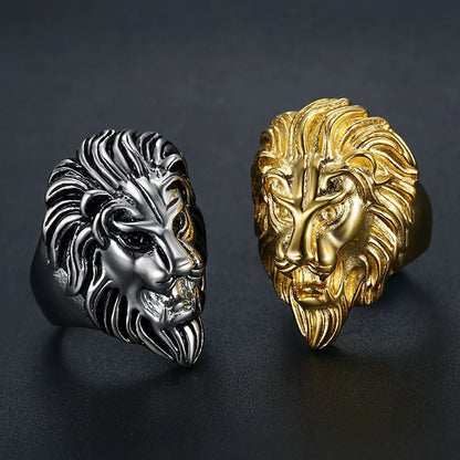 Retro Detailed Stainless Steel 3D Lion Head Rings For Men Punk Gothic Rock Animal Ring Domineering Biker Jewelry Accessories