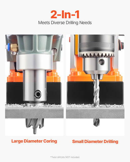 SucceBuy 11PCs Magnetic Drill Motor 1.6 in 1450W Boring Diameter 850RPM Speed 2810 lbf Portable Electric Mag Drill Press