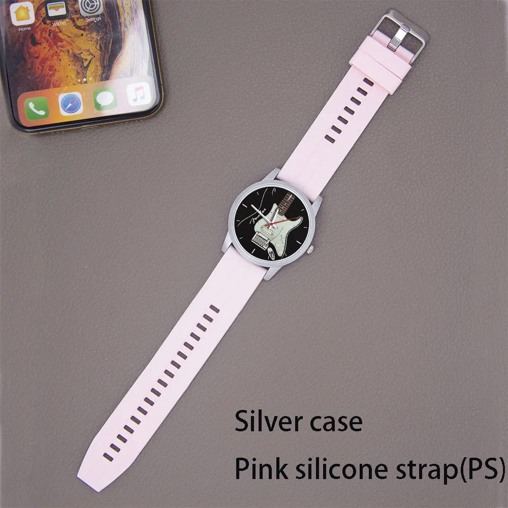 Guitar Bass Pattern Universal for Men Women Souvenir Composer Rose Gold Man Watch Silver Watches Black Bracelet Gift Clock