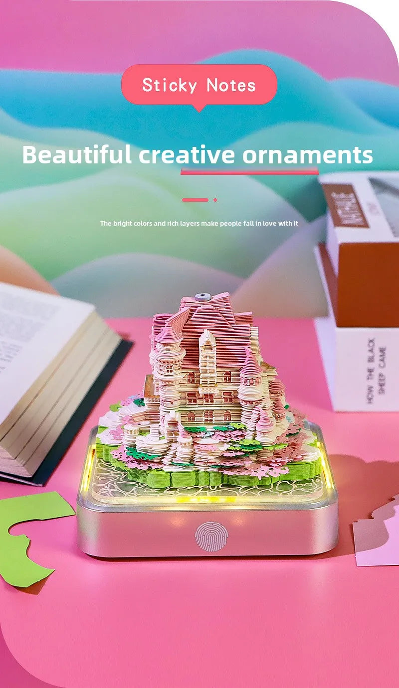 Love Castle 3D Memo Pad Paper Carving Art Calendar Fantasy Castle Notepad 3D Paper Card Decor New Year Valentine's Day Gift Box