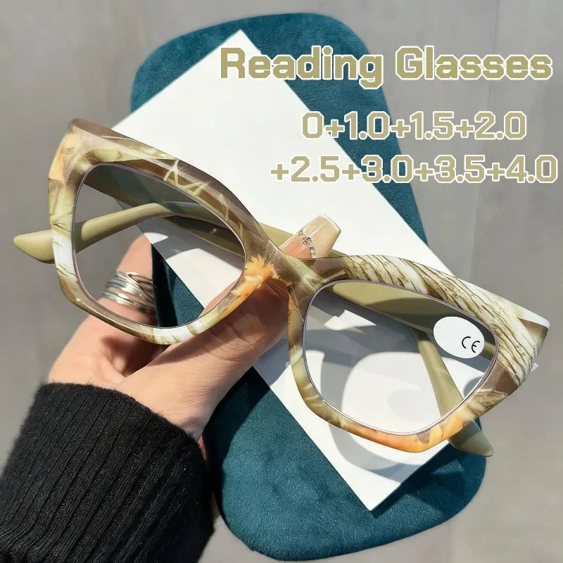 Oversized Flora Printed Reading Glasses Women Men Fashion Trendy Large Frame Hyperopia Unisex Stylish Luxry Cat Eye Eyeglasses