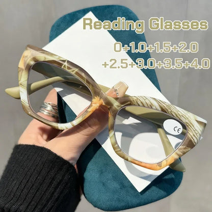 Oversized Flora Printed Reading Glasses Women Men Fashion Trendy Large Frame Hyperopia Unisex Stylish Luxry Cat Eye Eyeglasses