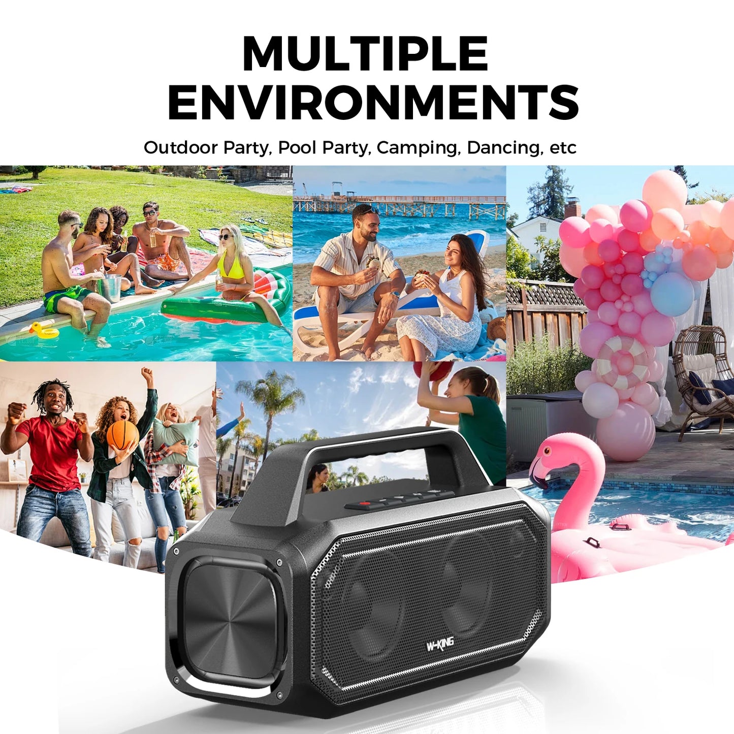W-KING 80W Speakers Bluetooth Wireless, Portable Outdoor Speakers Loud with Bass Boost, Stereo Pairing, Reverse Charging, IPX6 W