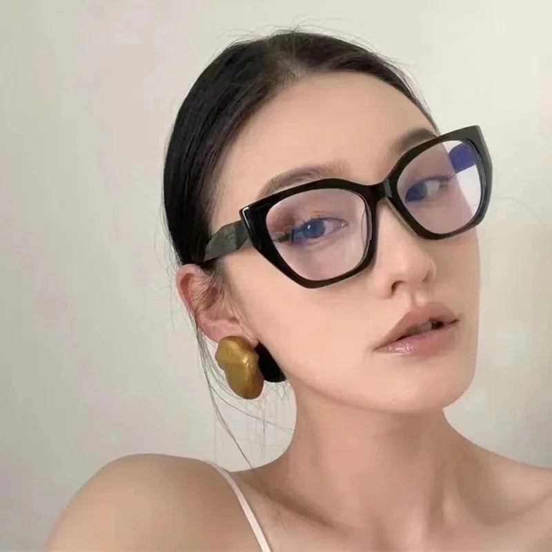 Luxury Brand Designer Women Fashion Cat Eye Anti Blue Light Glasses Double Color Large Frame Lady's Prescription Eyewear Frames