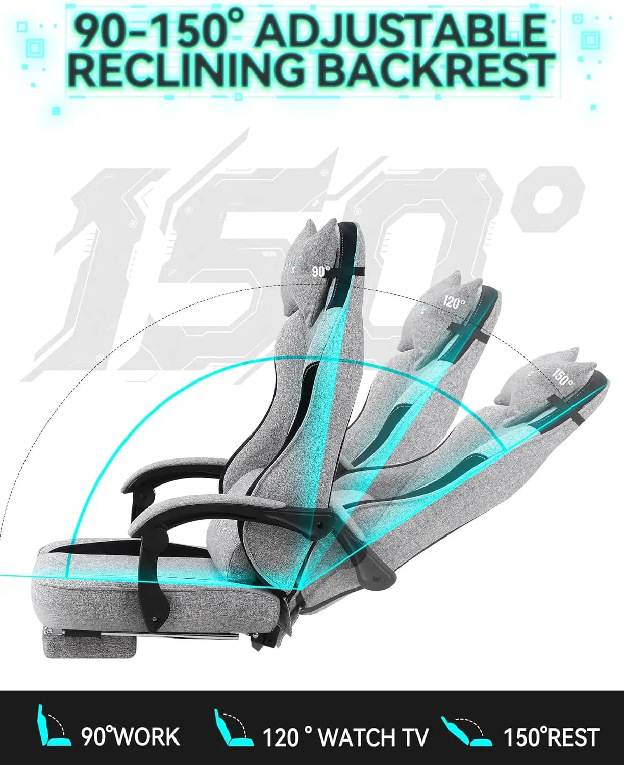 Gaming Chair, Video Game Chairs for Adults with Footrest High Back Headrest Lumbar Support Fabric Office Computer Desk Chair