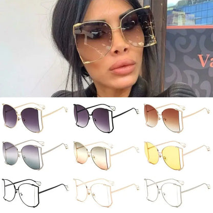 UV Protection Oversized Sunglasses Street Shooting Colorful Metal Hollowing Shades Trendy Pearl Design Sun Glasses