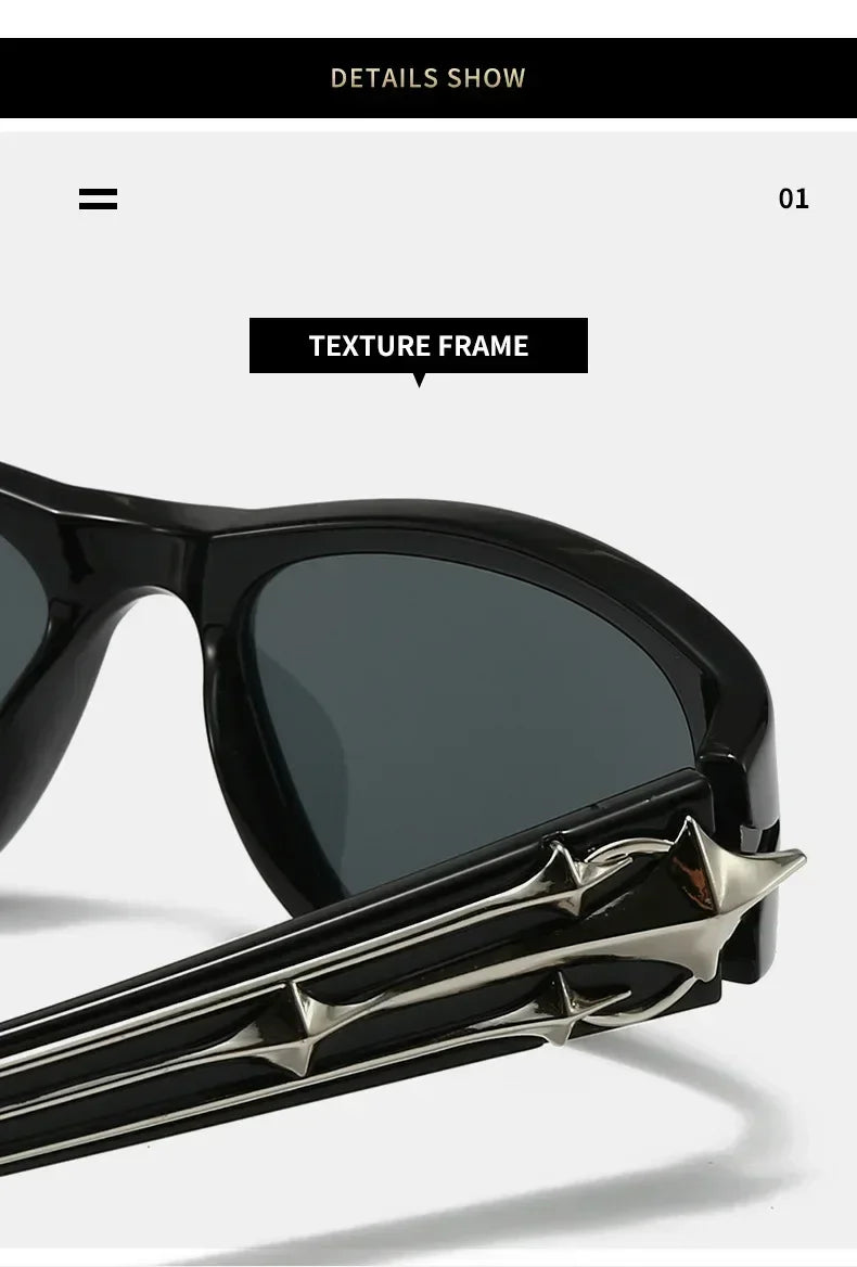 Y2K Fashion Cat Eye Sunglasses Women Men Luxury Brand Design Sun Glasses Popular Punk Hip Hop Rivet Star Eyeglasses Shades UV400