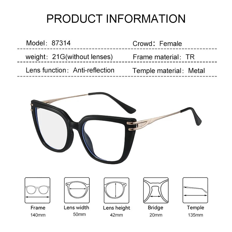 EYORA Currents Square Women Anti-Reflective Reading Glasses Anti Blue Light Myopia Eyewear Photochromic Prescription Eyewear