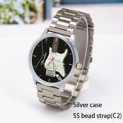 Guitar Bass Pattern Universal for Men Women Souvenir Composer Rose Gold Man Watch Silver Watches Black Bracelet Gift Clock