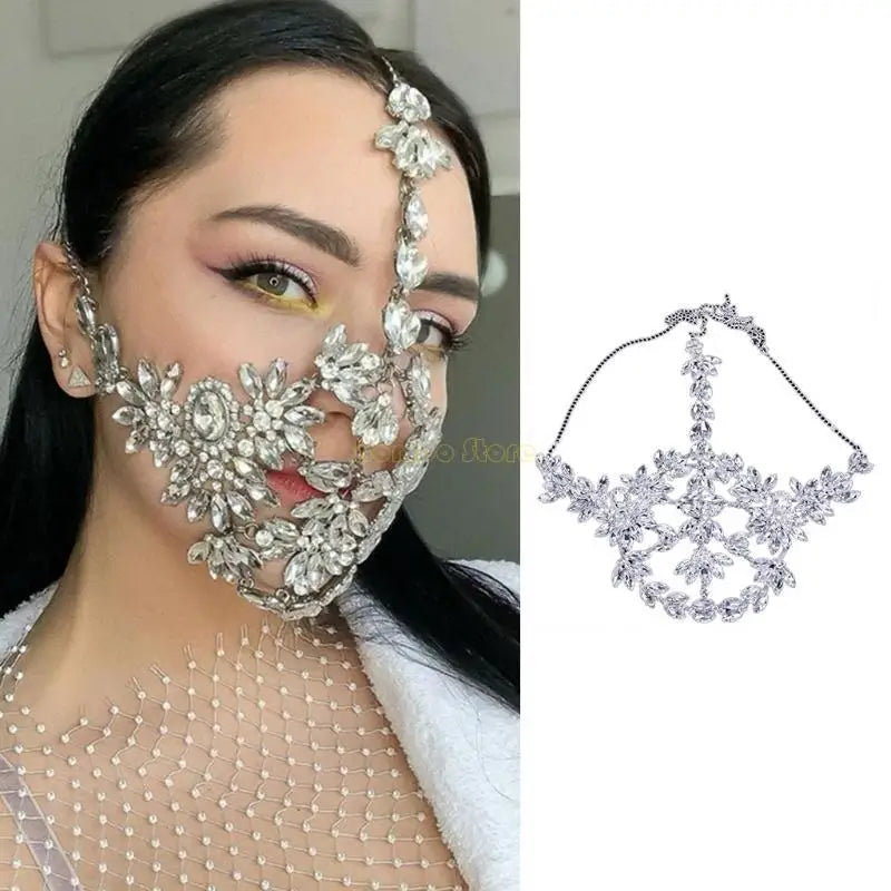 Steampunk Crystal Face Mask Rave Music Festival Hair Ornaments for Rhinestone Jewellery Imitation Diamond for Facial Shi