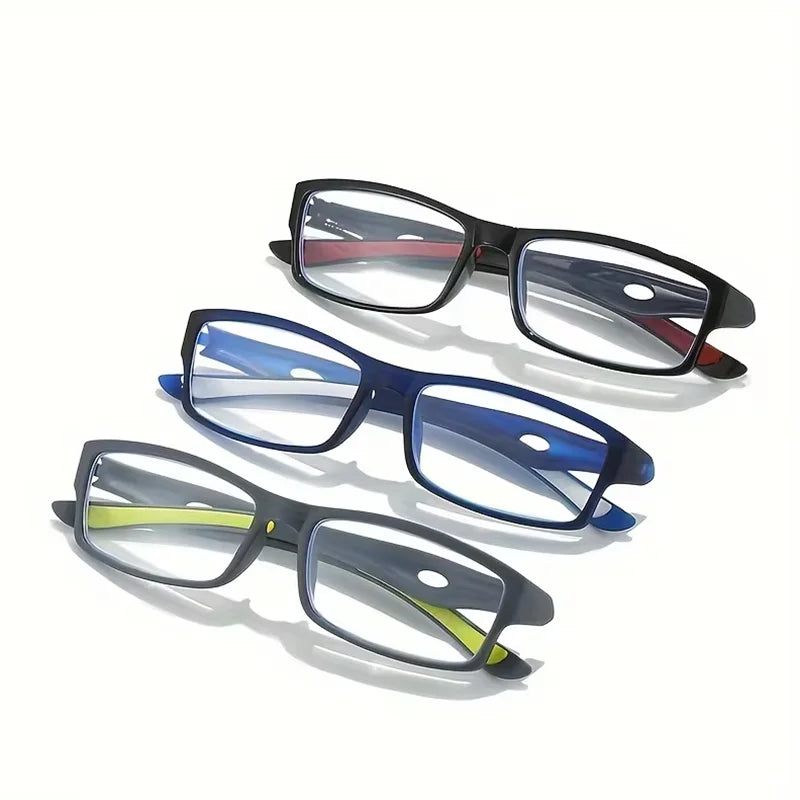 5PCS Sport Style Non-Prescription Reading Glasses Anti-Blue Light Rectangular Full Rim Eyewear, PC Frame Material