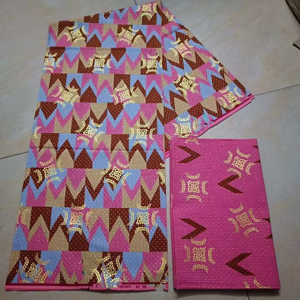 KENTE 4+2YARD 2024 Latest Design 6 Yards/lot African Fabric Gold Powder Ankara 100% Cotton Farbic For Sewing Wax Print Fabric