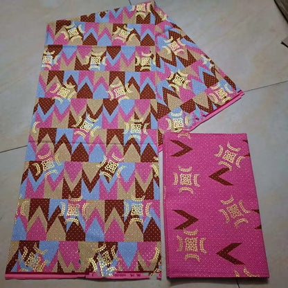 KENTE 4+2YARD 2024 Latest Design 6 Yards/lot African Fabric Gold Powder Ankara 100% Cotton Farbic For Sewing Wax Print Fabric