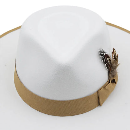 2022 New Feather band Felt Fedora Hats for Women Wide Brim Men Formal Jazz Hats Panama Church Wedding Dress Hat chapeu feminino