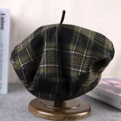 Women's Luxurious Beret Hat Fashion Lady Outdoor Travel Green Plaid Painter Hat Adult Vintage Autumn France Beret Hat FDM01