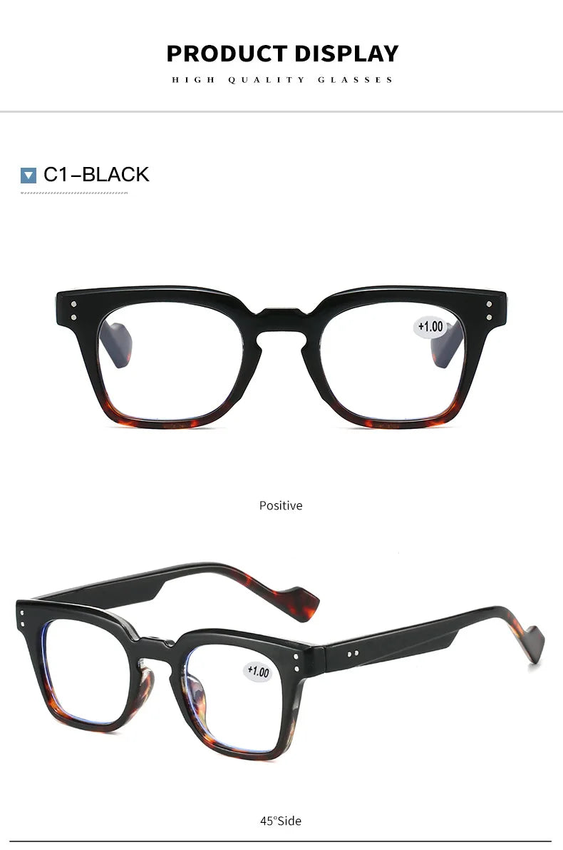 Stylish Square Frame Hyperopia Eyewear Men Anti Blue Light Reading Glasses Color Blocked Presbyopia Eyeglasses for Women