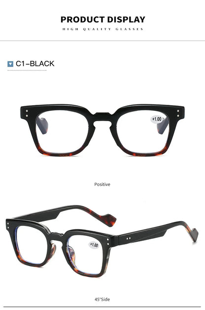 Stylish Square Frame Hyperopia Eyewear Men Anti Blue Light Reading Glasses Color Blocked Presbyopia Eyeglasses for Women