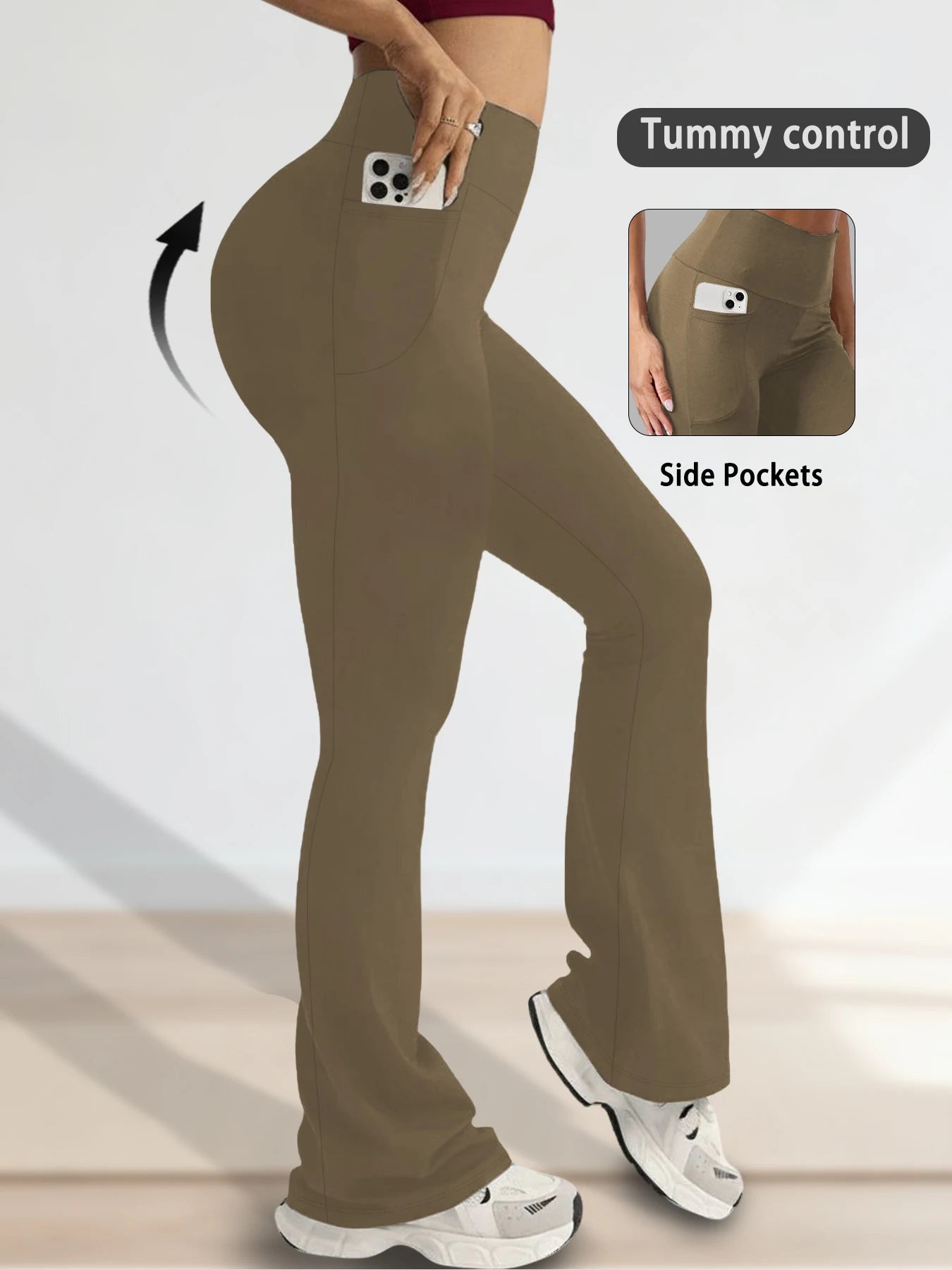 Women Flare Leggings with Pockets High Waisted Super Soft Tummy Control No See Through Yoga Running Workout Home Casual