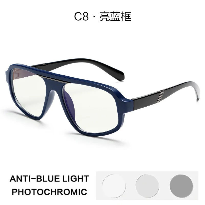 Classic Oversized Square Photochromic Anti Blue Light Reading Glasses Men Women Luxury Brand Computer Glasses Trendy TR90 Frames