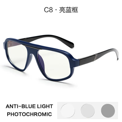 Classic Oversized Square Photochromic Anti Blue Light Reading Glasses Men Women Luxury Brand Computer Glasses Trendy TR90 Frames