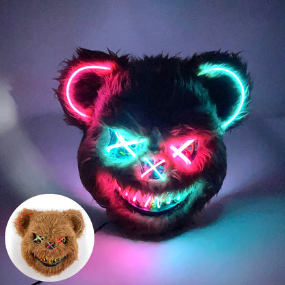 Halloween Light Up Horror Mask Glowing Bloody Bear Killer Mask Flashing Neon Scary Bear Mask for cosplay mask purim props