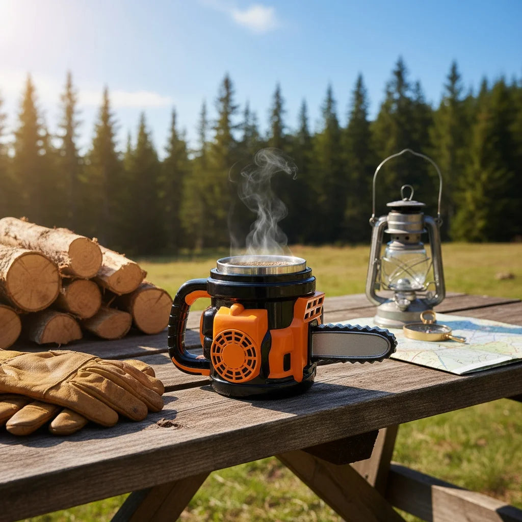 Chainsaw Shaped Resin Coffee Mug with Stainless Steel Liner,Novelty Chainsaw Coffee Cup, Unique Funny Tool Mug for Coffee