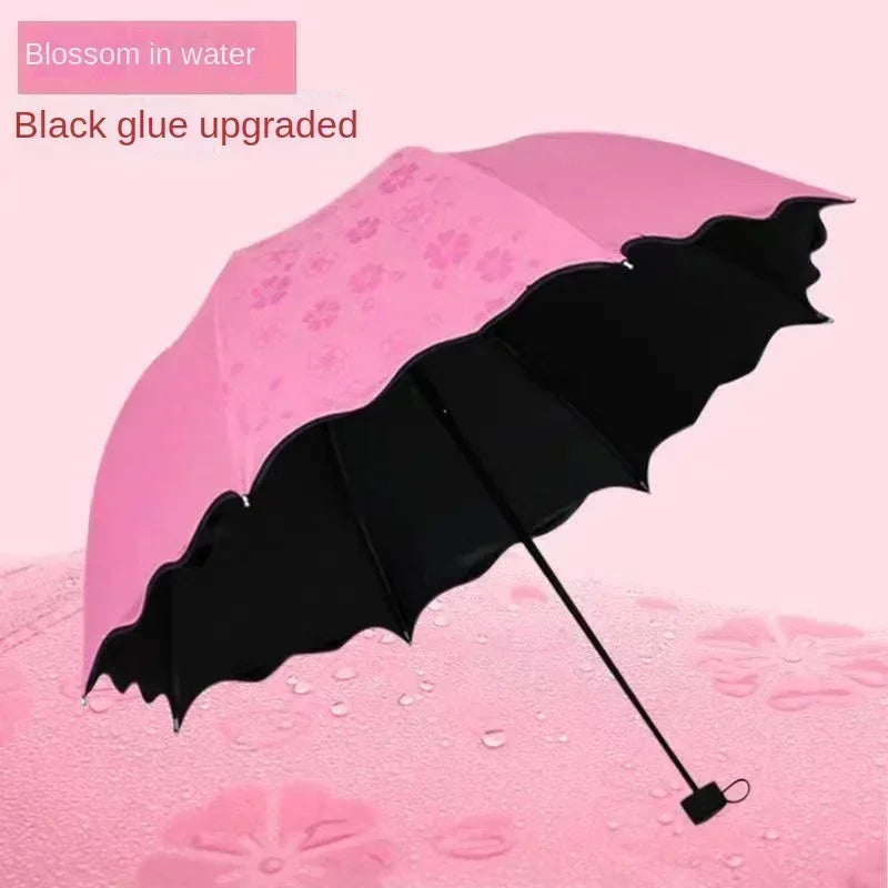 1-2PCS Portable Creative Water Flowering  Umbrella Manual  Black Coating UV Protection Sun Rain Dual Use Folding Parasol