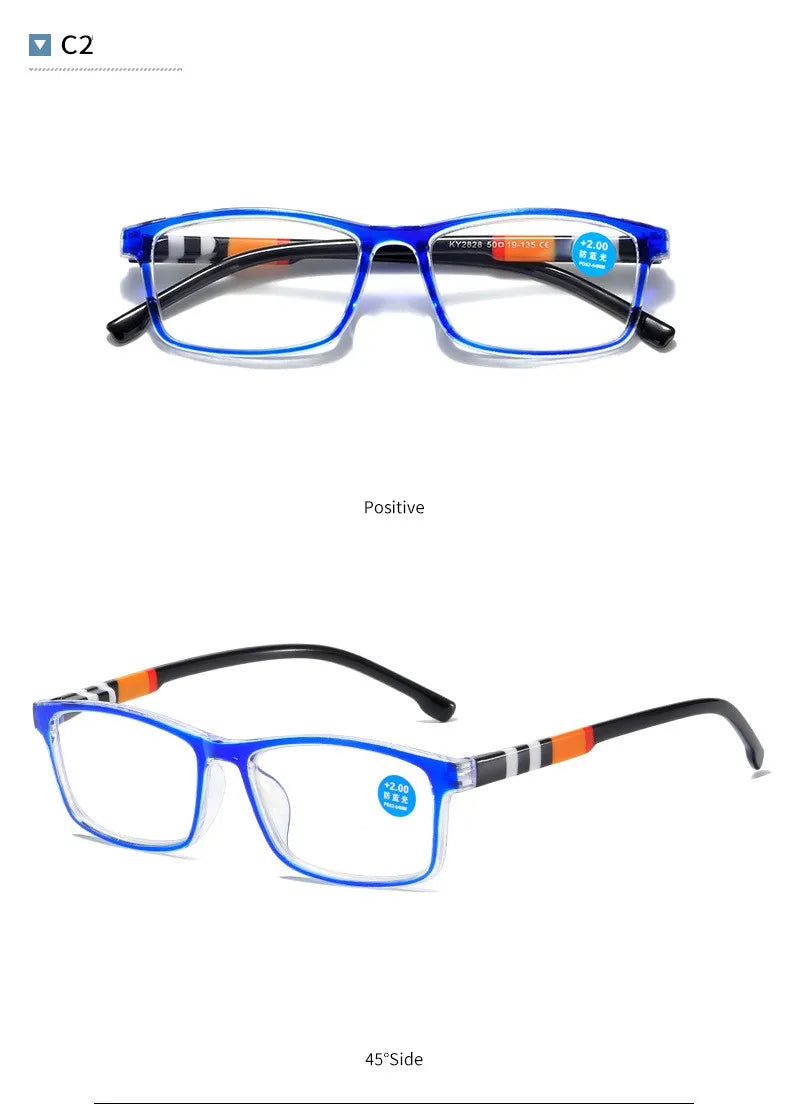 Fashion Anti-Blue Light Reading Glasses Spring Leg Men Women Presbyopia Reading Eyewear Optical Glasses + 1.0 + 1.5 + 2.0 + 2.5