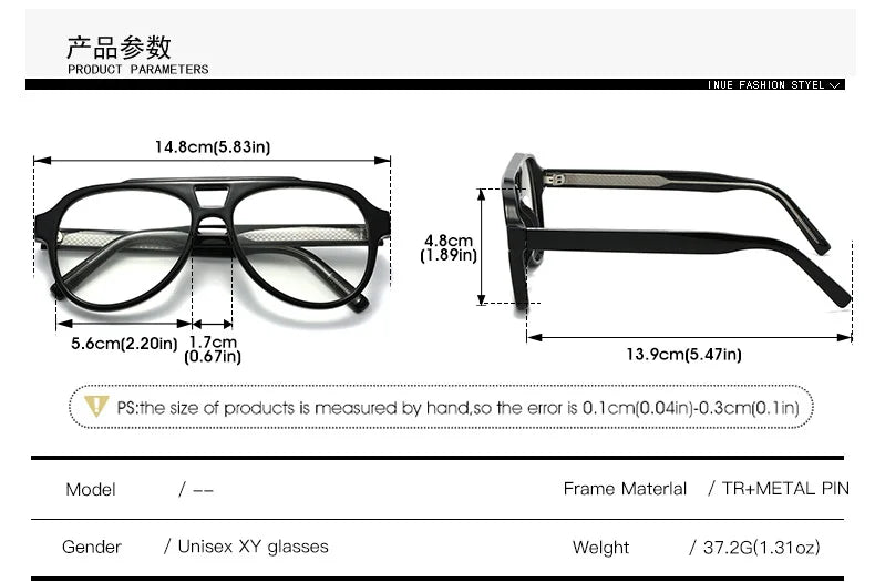 Unisex Retro Glasses Frame Large Eyeglasses Anti Blue Light Square Opical Glasses Aviation Suitable Decoration Eyewear