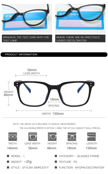 Square Fashion Glasses Women Blue Light Blocking Glasses Men TR90 Anti Blue Light Gaming Optical Computer Eyeglasses Frames