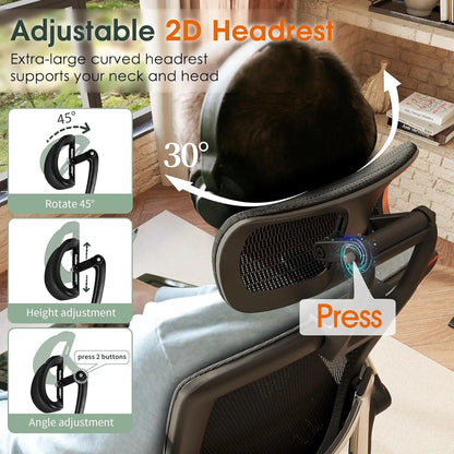 Ergonomic Office Chair, High Back Home Desk Chair with Headrest, Flip-Up Arms, 90-120° Tilt Lock and Wide Cushion