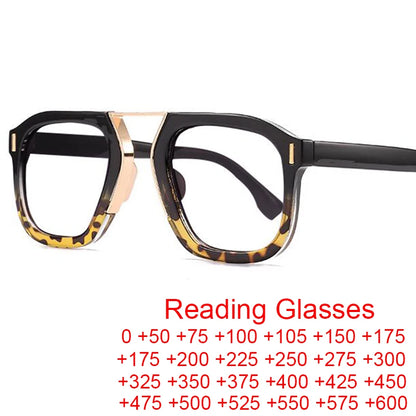 Fashion Reading Glasses Women Rivets Black Leopard Oversized Square Glasses Frame Anti Blue Light Far Sight Presbyopia Eyewear