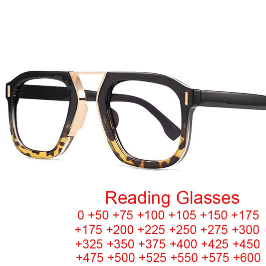 Fashion Reading Glasses Women Rivets Black Leopard Oversized Square Glasses Frame Anti Blue Light Far Sight Presbyopia Eyewear