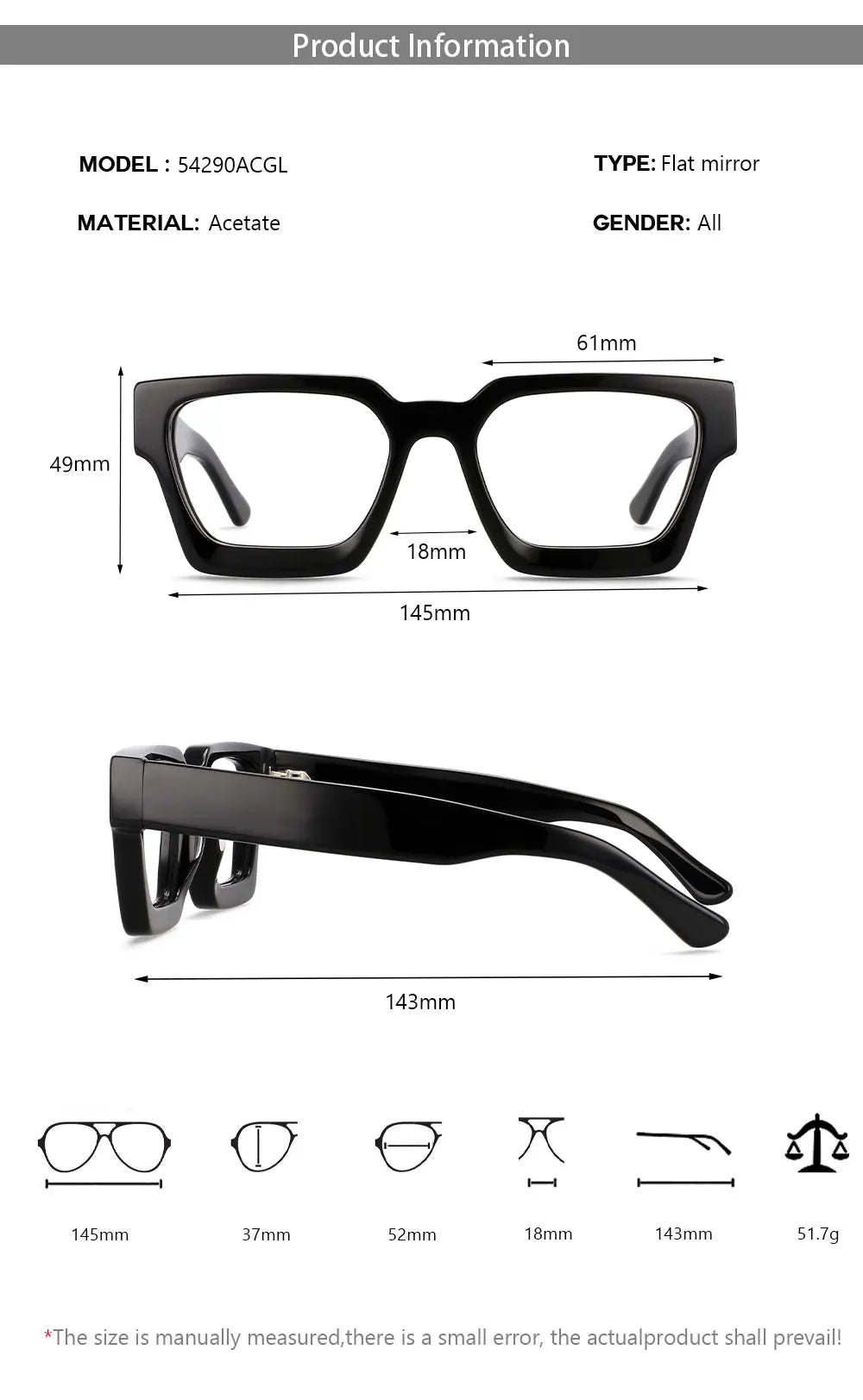 54290 High Quality Acetate Optics Glasses Frame Retro Square Eyewear Designer Luxury Prescription Glasses Frames Optical Eyewear