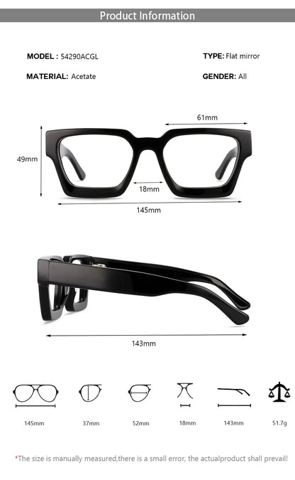 54290 High Quality Acetate Optics Glasses Frame Retro Square Eyewear Designer Luxury Prescription Glasses Frames Optical Eyewear