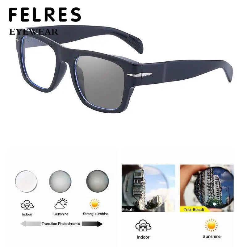  Thick Frame Men Women Square Photochromic Gray Reading Glasses Classic Presbyopia Glasses Shade Sunglasses FELRES