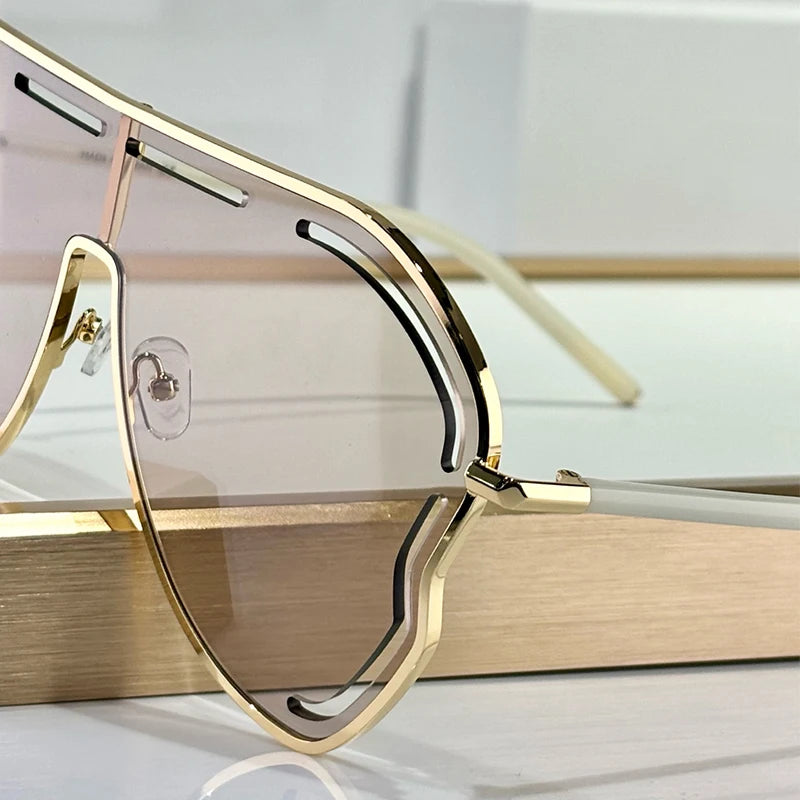 Oversized One-Piece Pilot Punk Sunglasses Women Big Frame 2025 Luxury Brand Hollow Sun Glasses For Ladies Shield Eyewear Shades