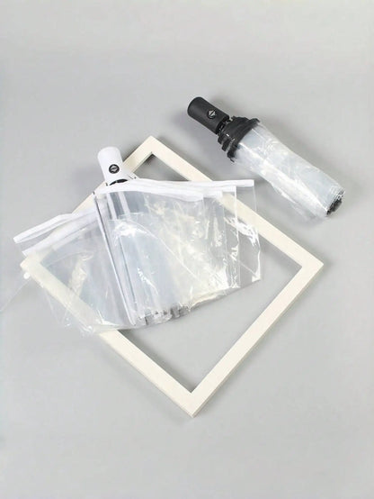 1PC Transparent Automatic Folding Umbrella | 8-rib Wind-Resistant Design | Essential for Commuters and Travelers