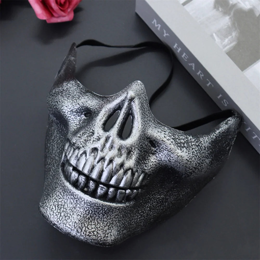 1pcs Skeleton Demon Mask Realistic Half Face Warrior Mask Halloween Cosplay Skull Costume Performance Props Accessories Tools