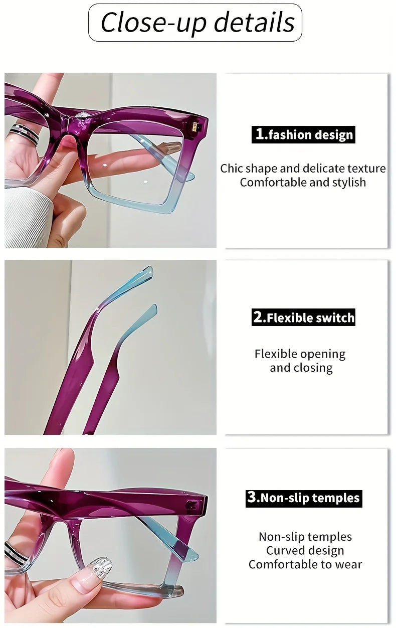 Elegant Full Rim Square Reading Glasses for Women, PC Frame, Clear Les, Magnification  1.0 to  4.0, Fashion Reading Glasses