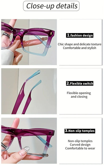 Elegant Full Rim Square Reading Glasses for Women, PC Frame, Clear Les, Magnification  1.0 to  4.0, Fashion Reading Glasses